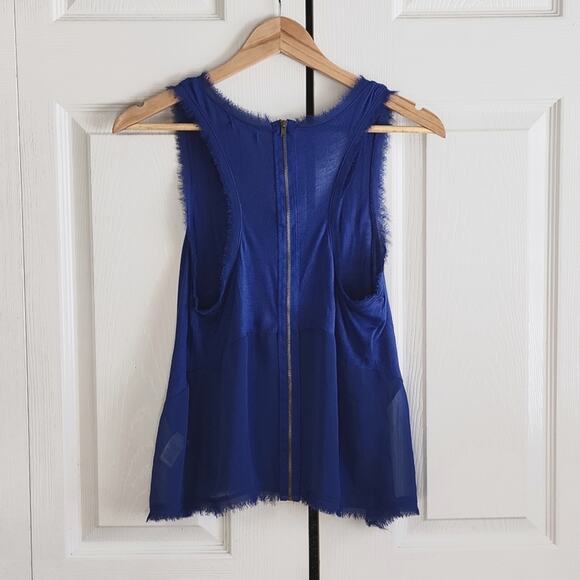 Silence + Noise Women's Blue Tank Top Size XS Racerback Zipper Eyelash Fringe - Picture 2 of 8